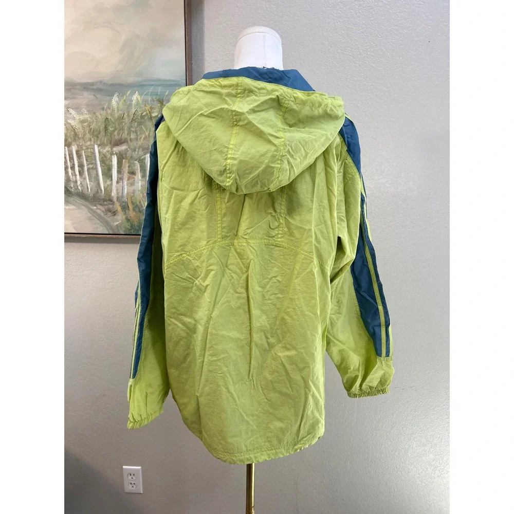 Vintage Adidas Windbreaker Lime Green Blue Hooded Jacket Mens XL
